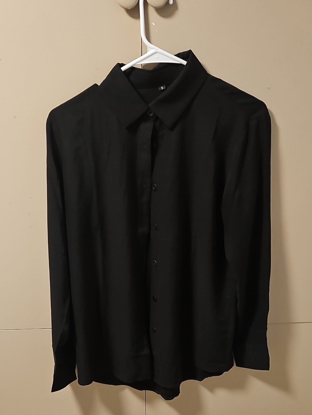 Women's Black Button-Down Shirt with Point Collar
